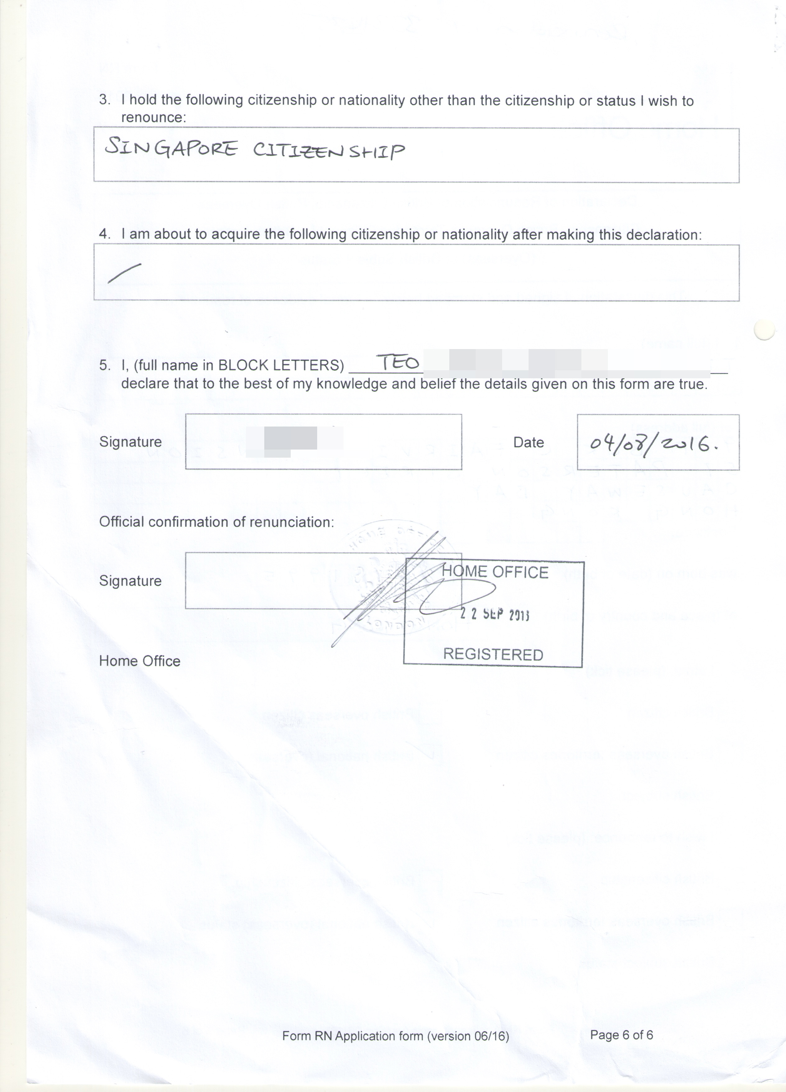 Andrew Leung’s British citizenship renunciation document
